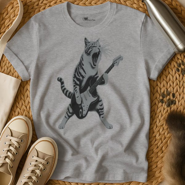 MewTee Gray / S Cat Playing Guitar Shirt
