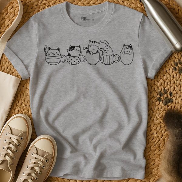 MewTee Gray / S Cats In Cups Shirt | Cat Tee
