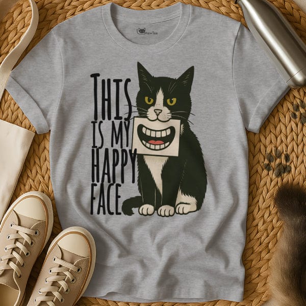 MewTee Gray / S Happy Face Shirt | Cat Tee