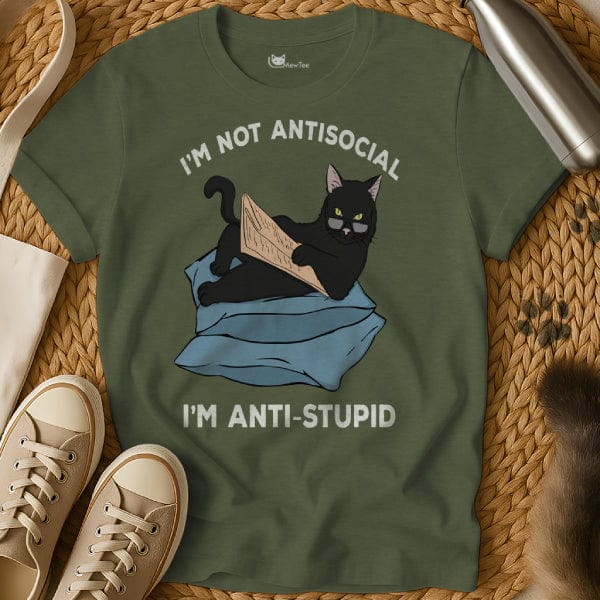 MewTee Military Green / S Antisocial Shirt | Cat Tee