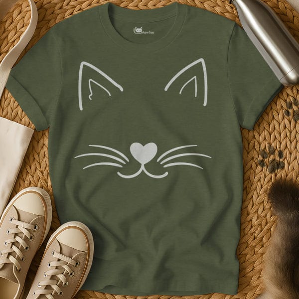 MewTee Military Green / S Cat Face Shirt | Cat Tee