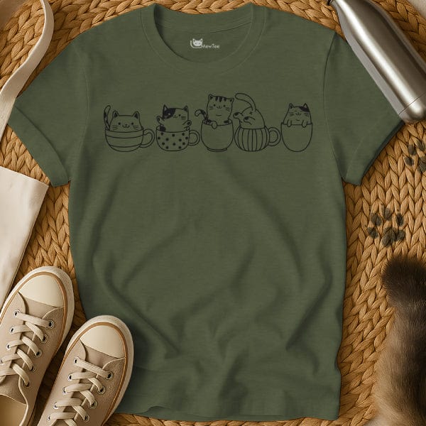 MewTee Military Green / S Cats In Cups Shirt | Cat Tee