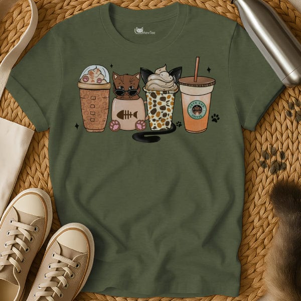 MewTee Military Green / S Coffee Cat Shirt | Cat Tee