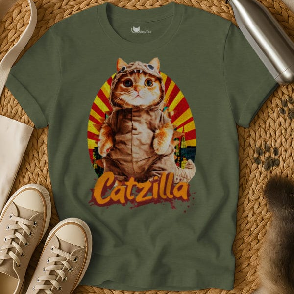 MewTee Military Green / S Cute Catzilla T Shirt | Cat Tee