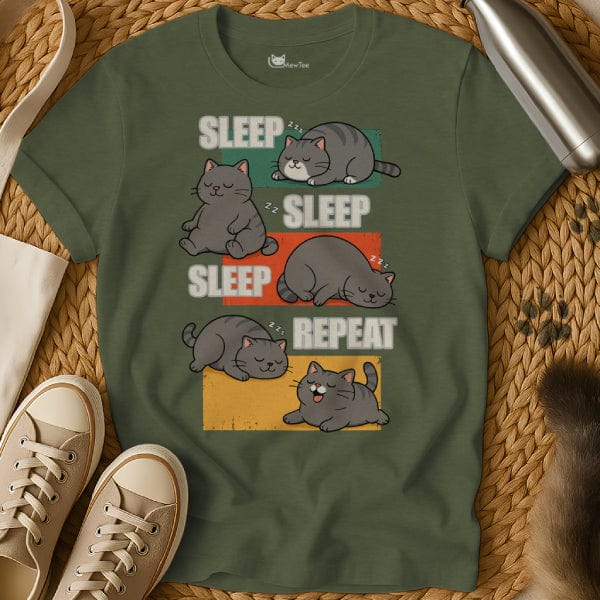 MewTee Military Green / S Eat Sleep Repeat Shirt | Cat Tee