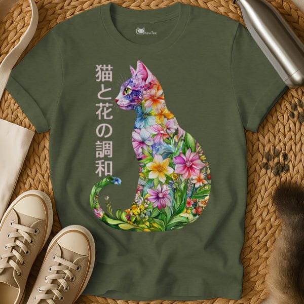 MewTee Military Green / S Flower Cat | Cat Tee