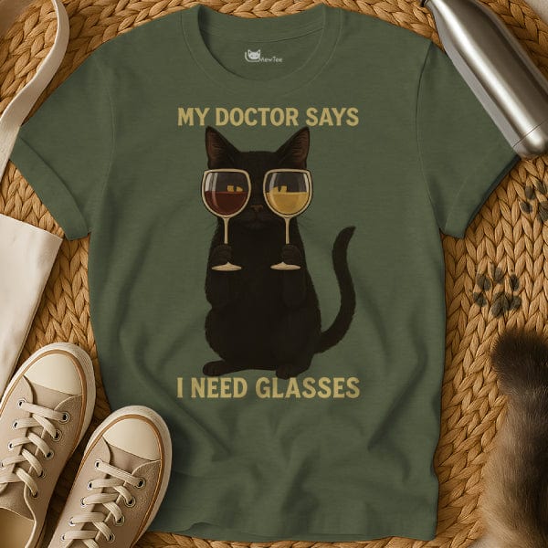 MewTee Military Green / S Glasses Shirt | Cat Tee