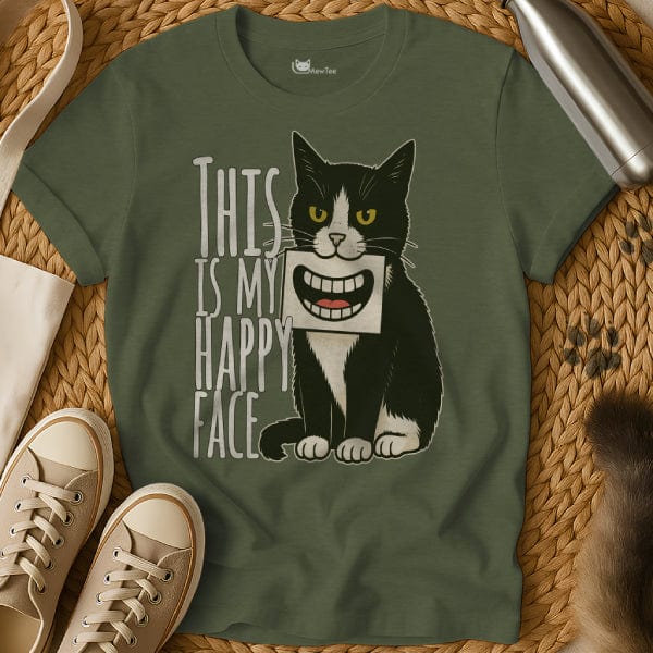 MewTee Military Green / S Happy Face Shirt | Cat Tee
