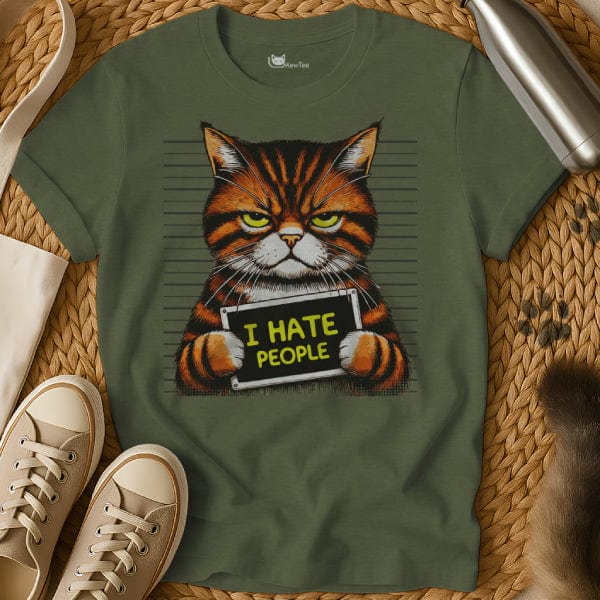 MewTee Military Green / S I Hate People Shirt | Cat Tee