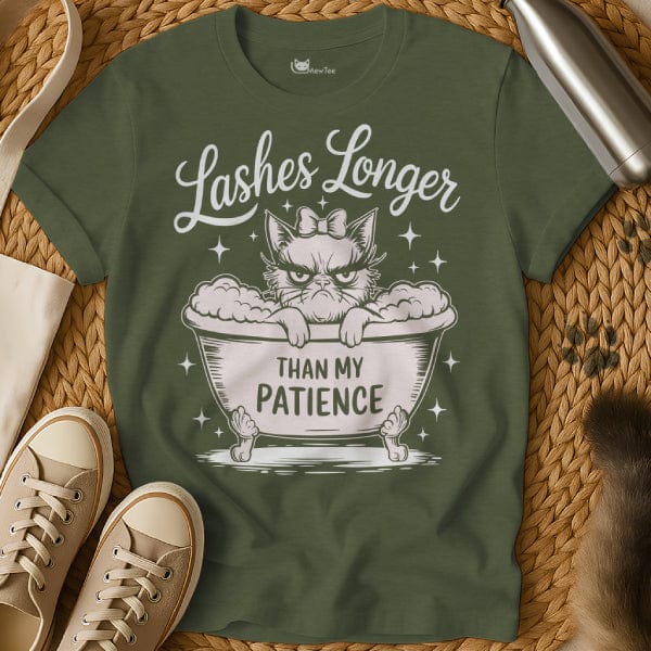MewTee Military Green / S Lashes T Shirt | Cat Tee