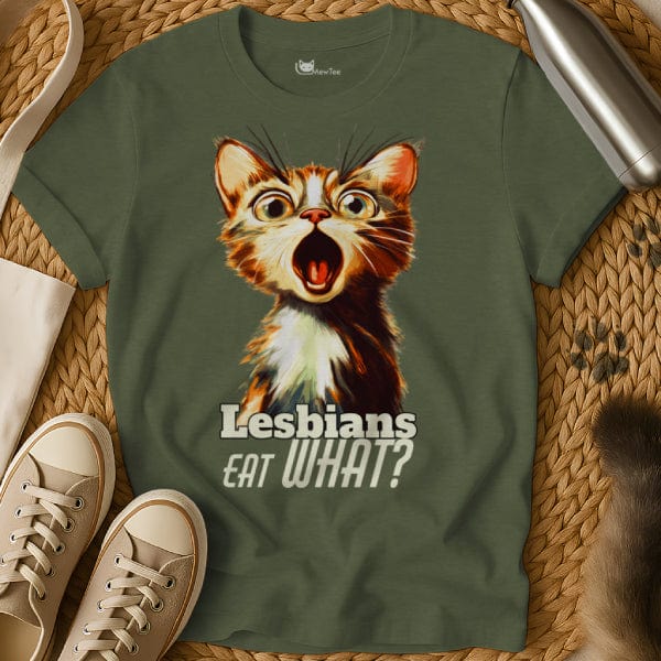 MewTee Military Green / S Lesbians Eat What Shirt | Cat Tee