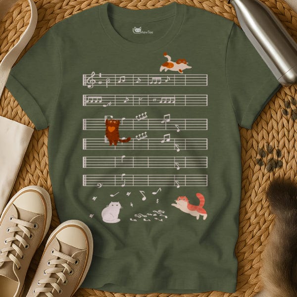 MewTee Military Green / S Music Notes Shirt | Cat Tee