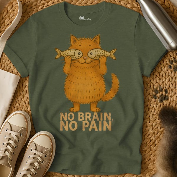 MewTee Military Green / S No Brain No Pain Cat Tee