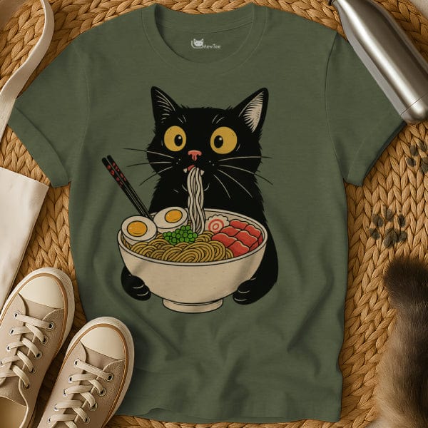 MewTee Military Green / S Ramen Cat T Shirt | Cat Tee