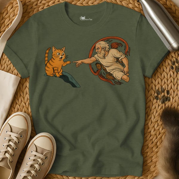 MewTee Military Green / S The Creation of Adam Shirt | Cat Tee
