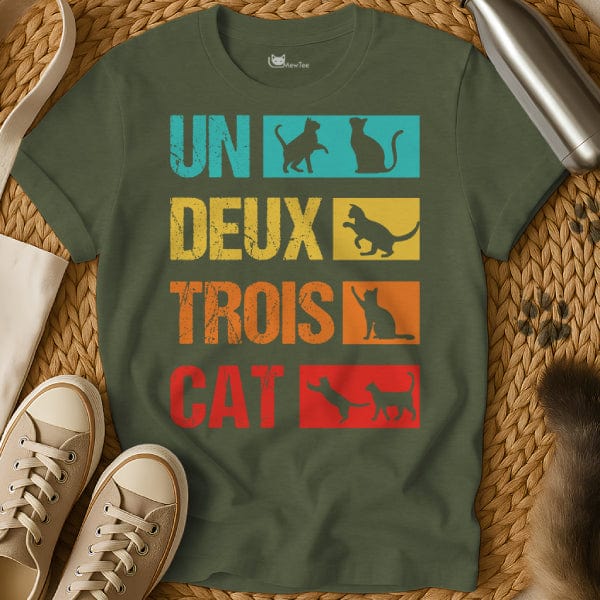 MewTee Military Green / S Un Deux Trois Cat Shirt | Cat Tee