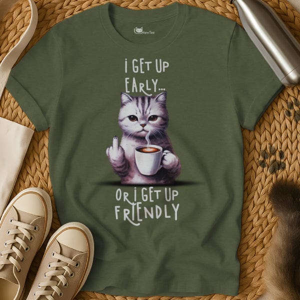 MewTee Military Green / S Wake Up T Shirt | Cat Tee