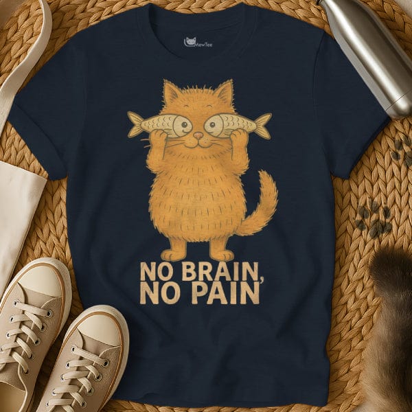 MewTee Navy / S No Brain No Pain Cat Tee
