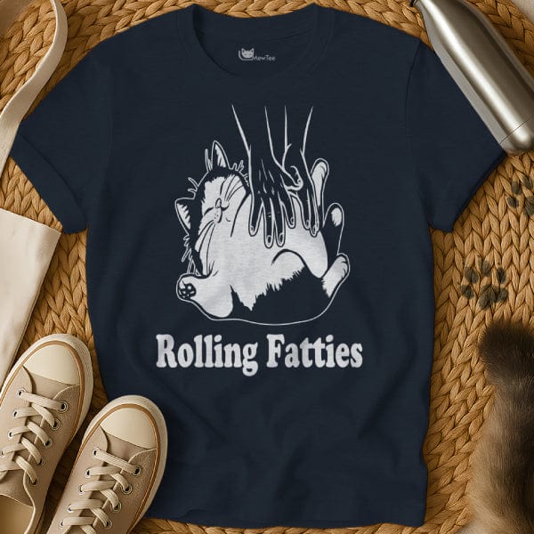 MewTee Navy / S Rolling Fatties Cat Shirt | Cat Tee