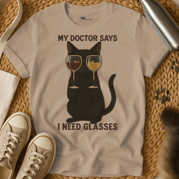 MewTee Sand / S Glasses Shirt | Cat Tee