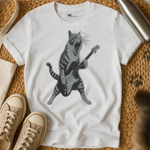 MewTee White / S Cat Playing Guitar Shirt
