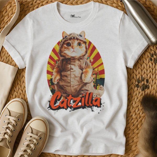 MewTee White / S Cute Catzilla T Shirt | Cat Tee