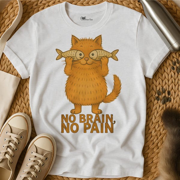 MewTee White / S No Brain No Pain Cat Tee