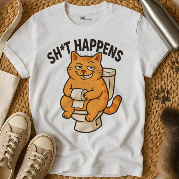 MewTee White / S Shit Happens Shirt | Cat Tee