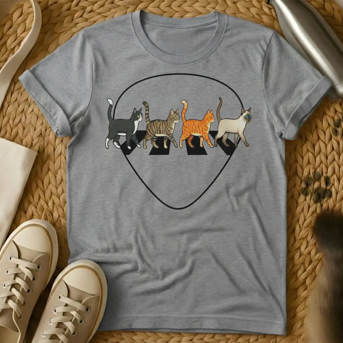 Abbey Road Cat Shirt - Gray T-Shirt - abbey road parody, album cover redraw, beatles tribute art