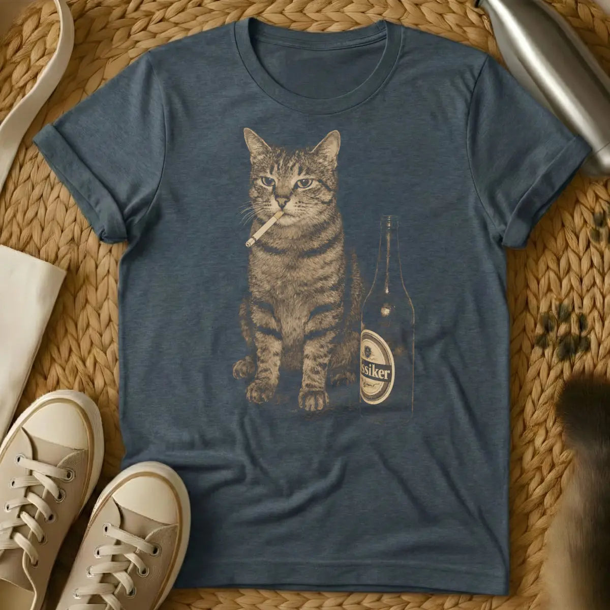 Funny Bad Influence Cat Tee - Dark Heather T-Shirt - anti-establishment pet, devil cat aesthetic, meme culture cat