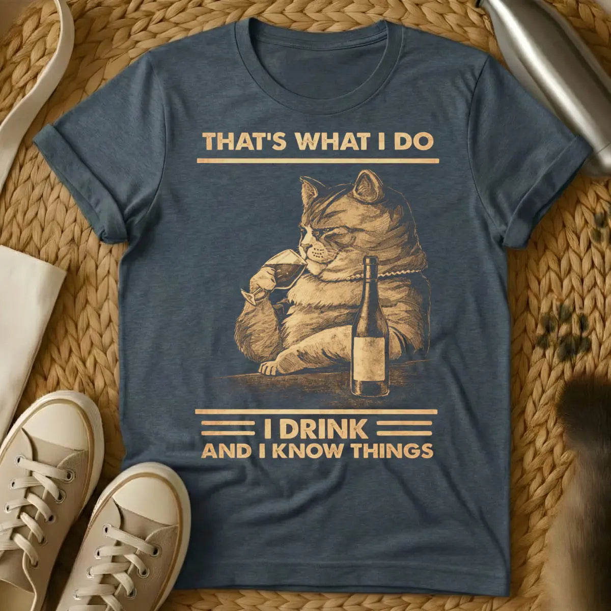 Funny Wine Lover Cat Tee - Dark Heather Cat T-Shirt