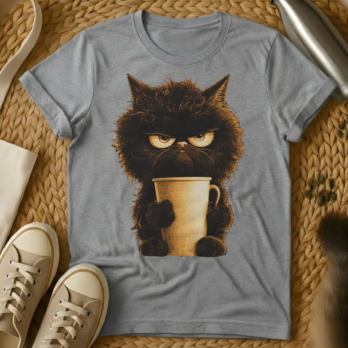 Grumpy Coffee Cat Shirt - Gray Cat T-Shirt