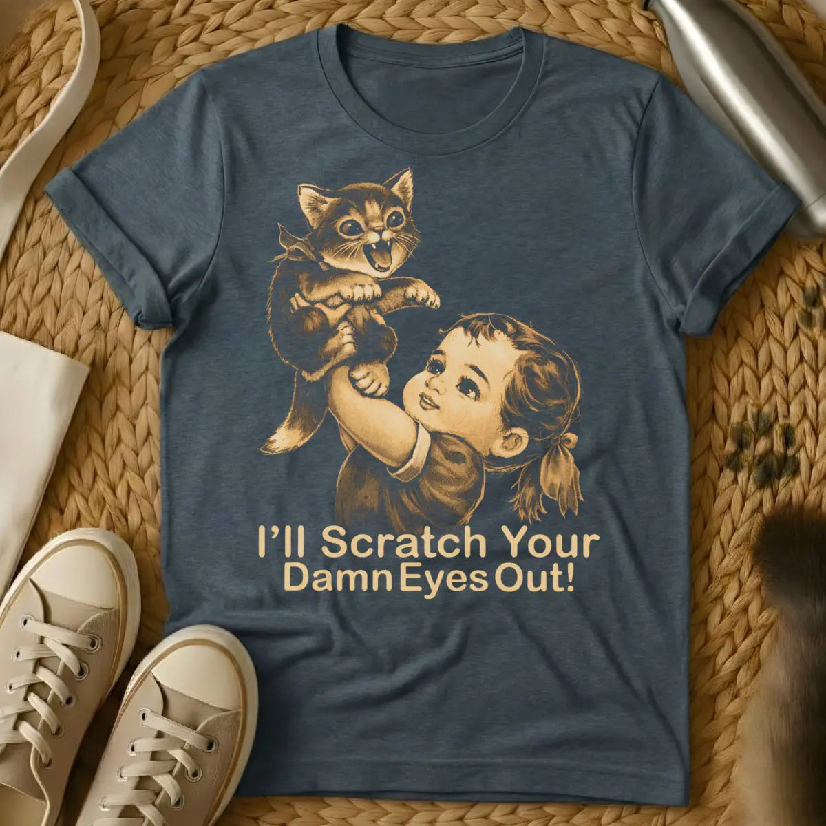 Retro Dark Humor Cat Shirt - Dark Heather Cat T-Shirt