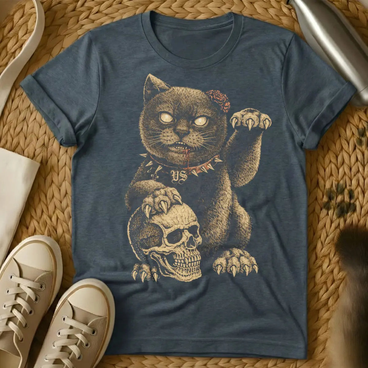 Zombie Maneki Neko Shirt - Dark Heather Cat T-Shirt