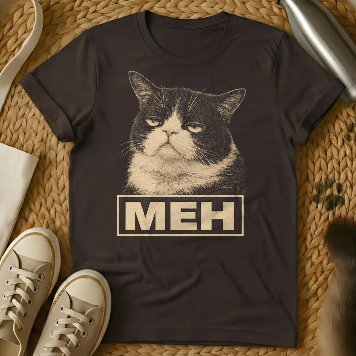 Meh Cat Shirt - Dark Chocolate Cat T-Shirt