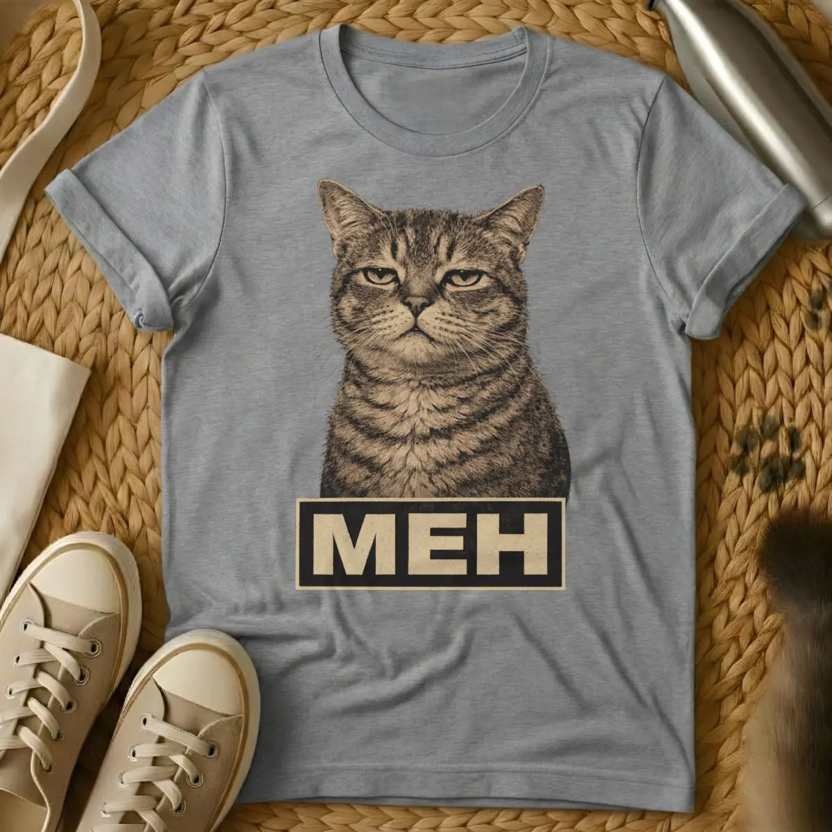 Meh Cat Tee - Gray Cat T-Shirt