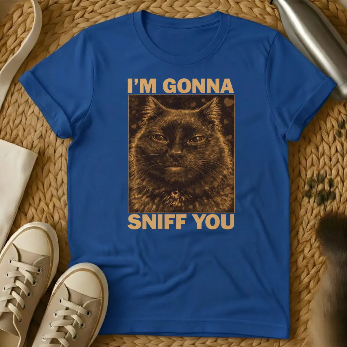 Funny Sniffing Feline Tee - Blue Cat T-Shirt