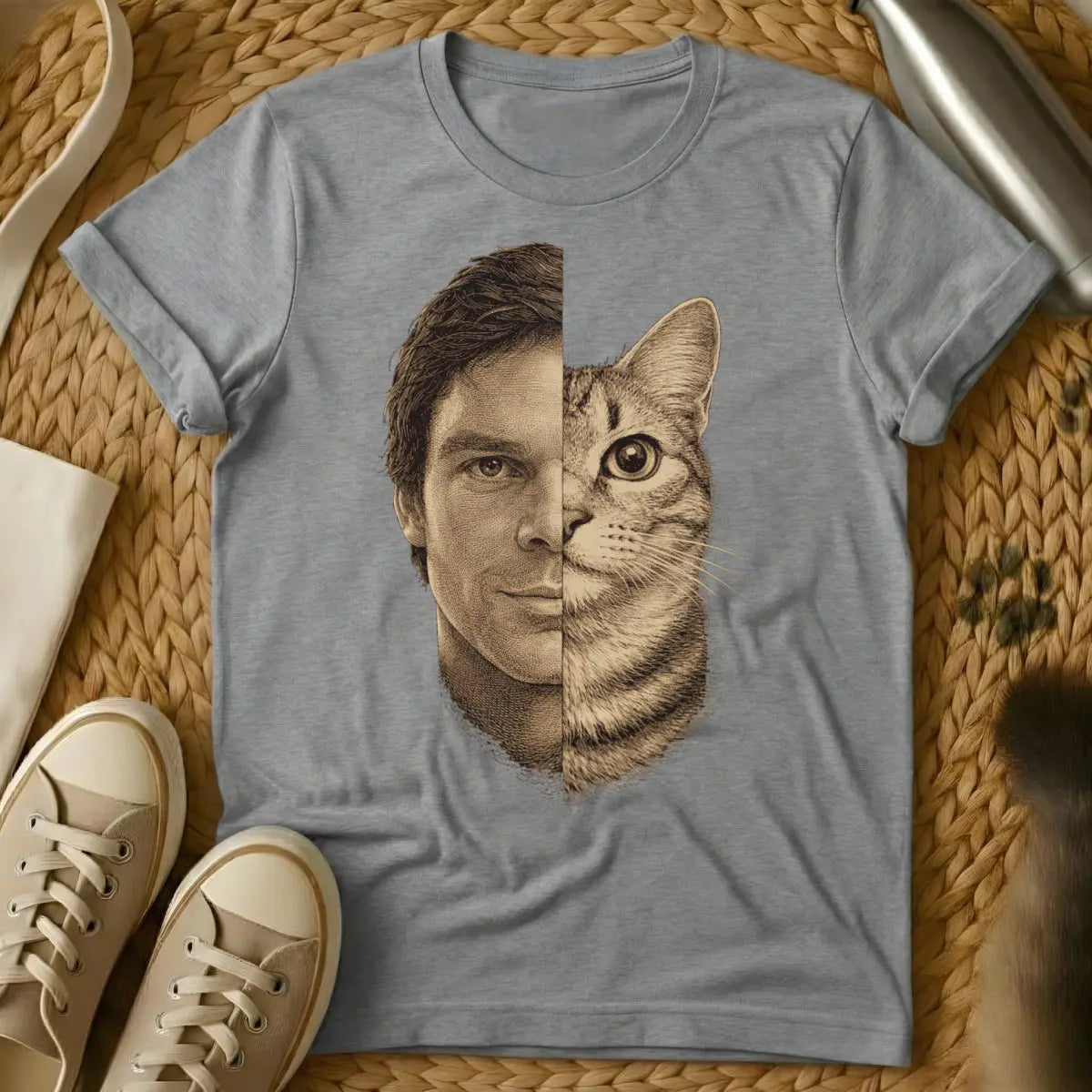 Dexter Morgan Feline Parody Tee - Gray T-Shirt - dark passenger cat, dexter morgan parody, feline noir
