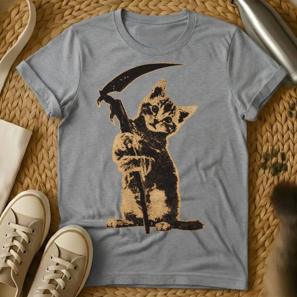 Grim Reaper Cat Shirt - Gray Cat T-Shirt