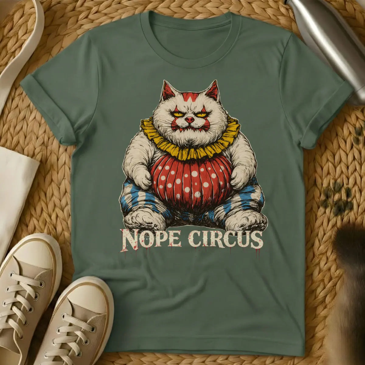 Nope Circus Cat Shirt - Military Green Cat T-Shirt