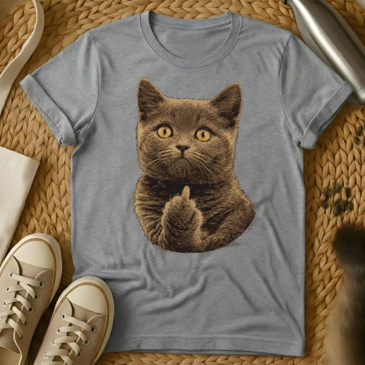 Middle Finger Cat Shirt - Gray Cat T-Shirt