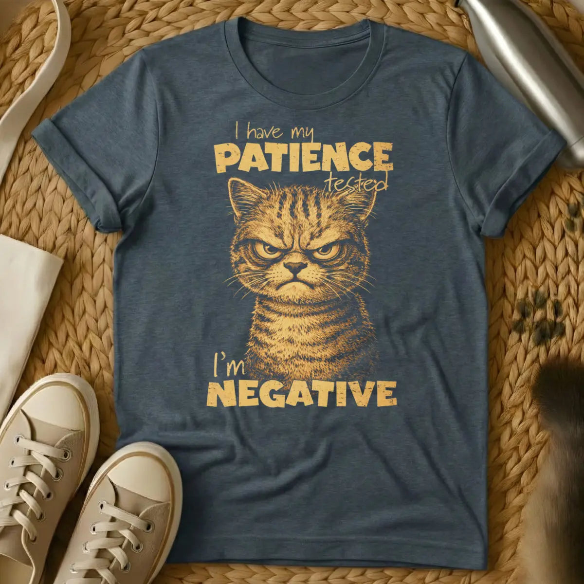 I'm Negative Patience Tee - Dark Heather Cat T-Shirt