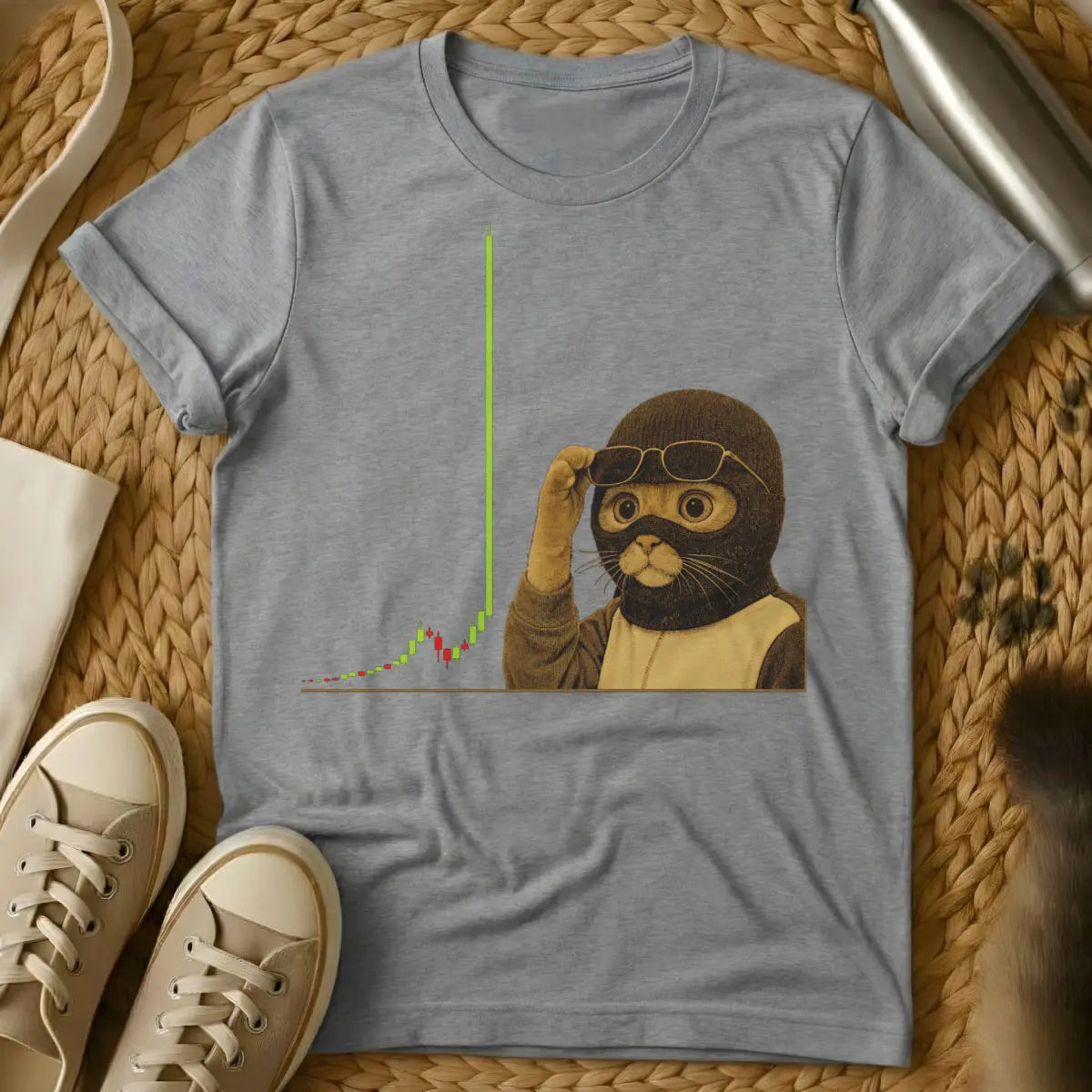 Crypto Cat Meme Shirt | - Gray T-Shirt - crypto meme art, diamond paws, financial satire apparel