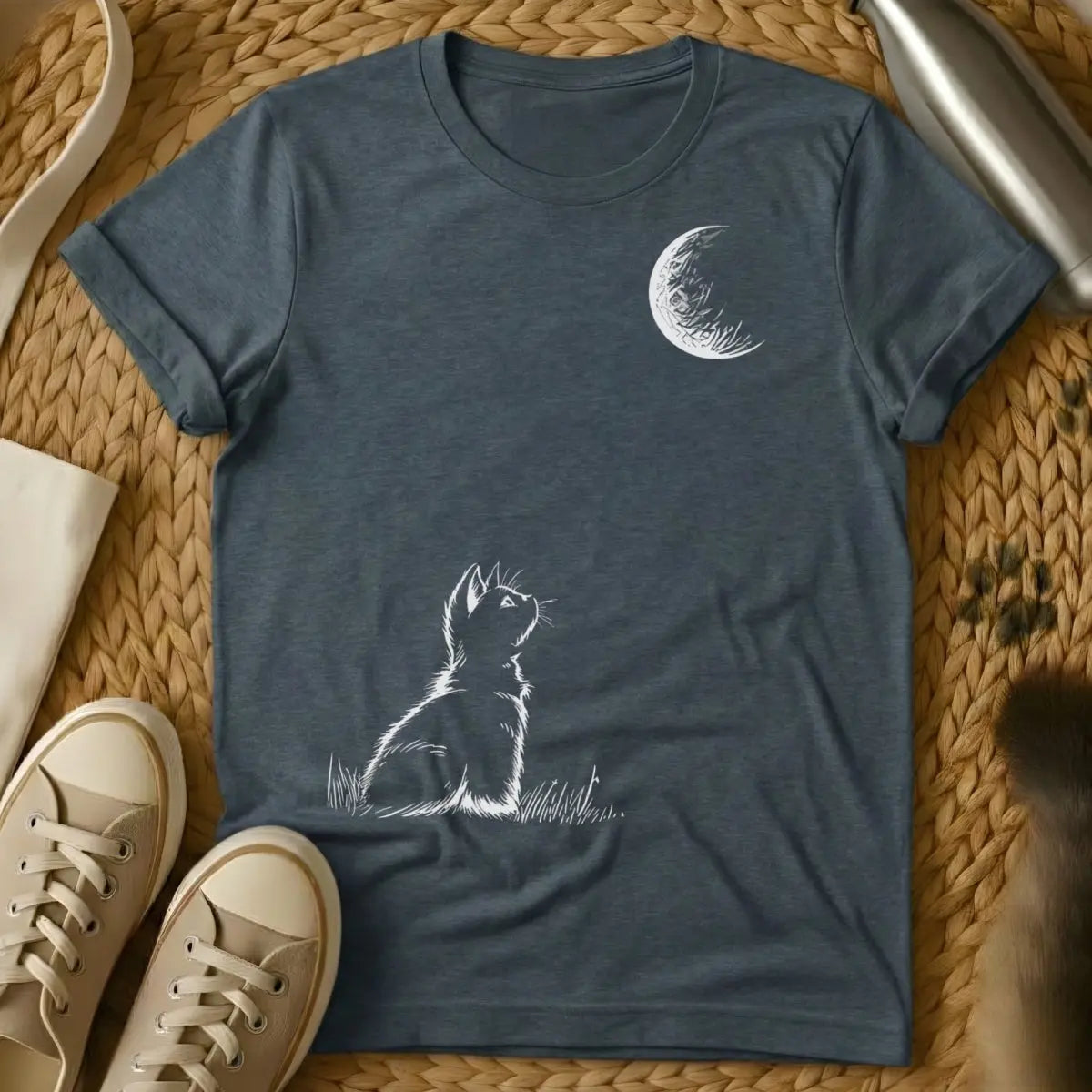 Celestial Cat Tee - Dark Heather T-Shirt - astrology pet, cosmic cat, galaxy feline