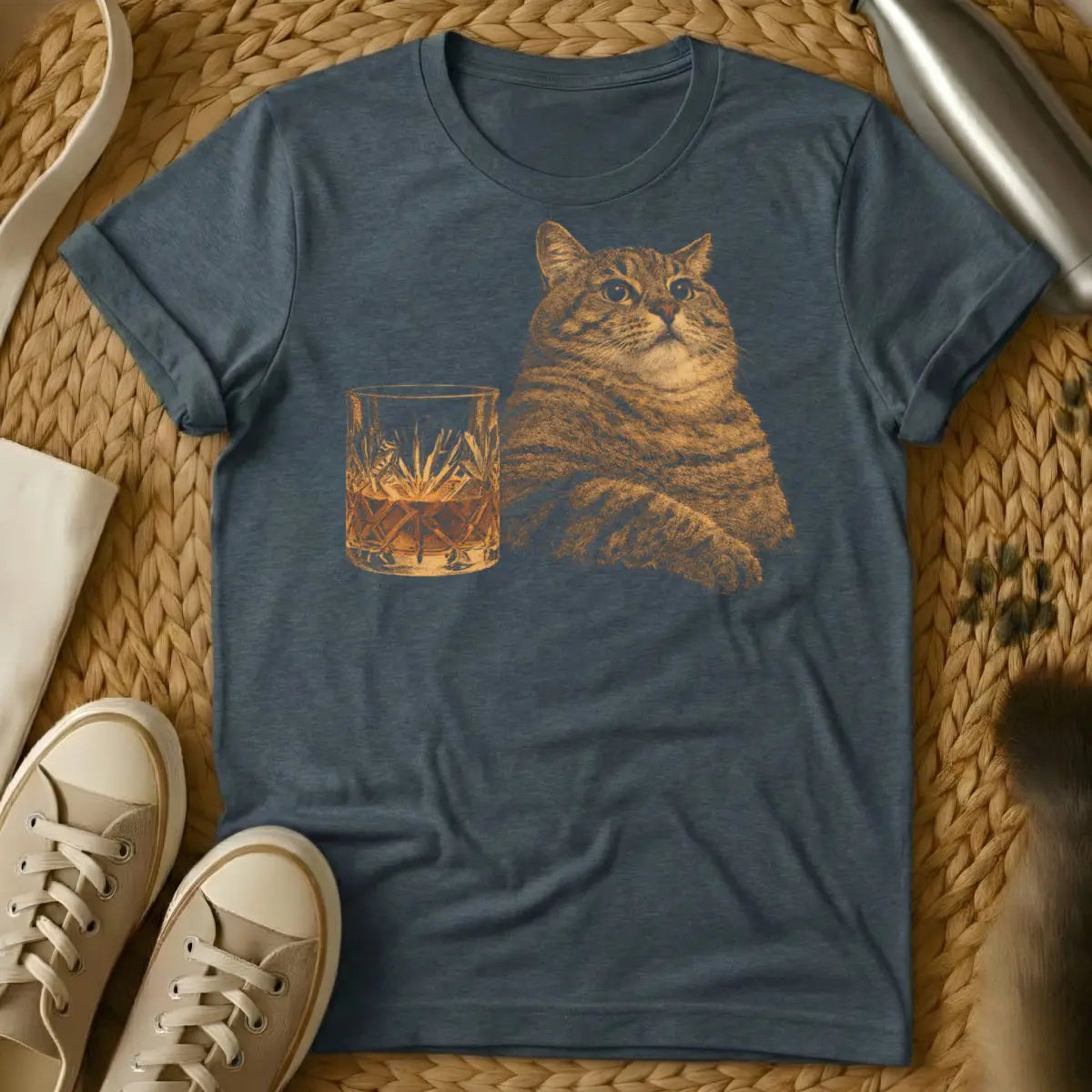 Whiskey Cat Shirt - Dark Heather Cat T-Shirt