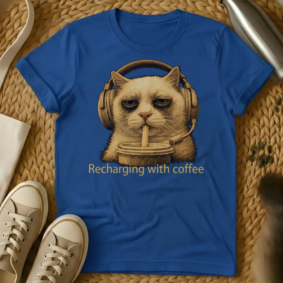 Funny Gamer Cat Tee - Blue T-Shirt - afk cat, controller obstructor, gaming lap warmer