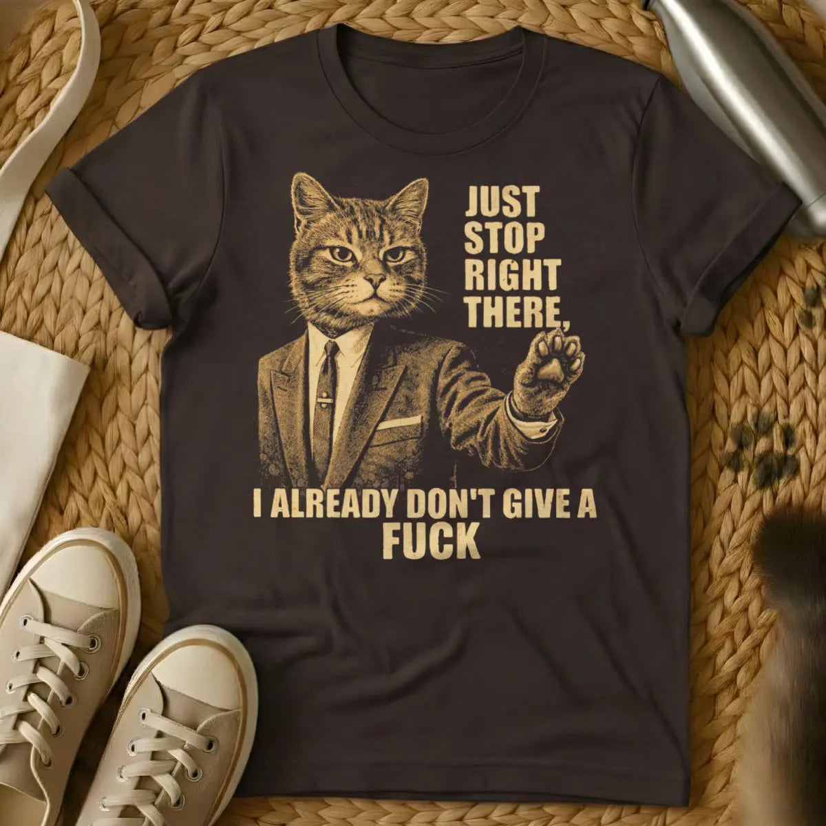 Sarcastic Office Cat Tee - Dark Chocolate Cat T-Shirt
