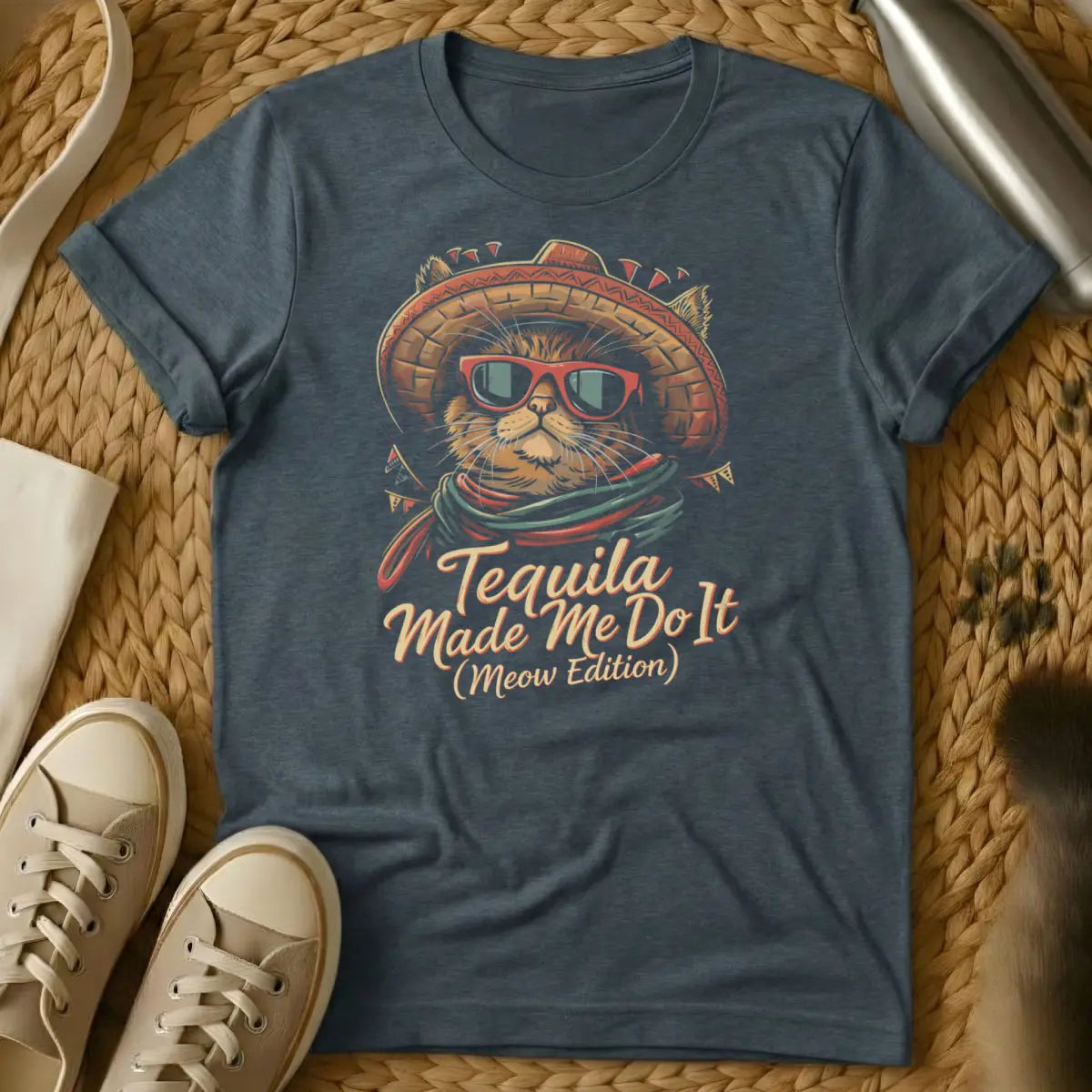 Tequila Made Me Do It Cat Shirt - Dark Heather Cat T-Shirt