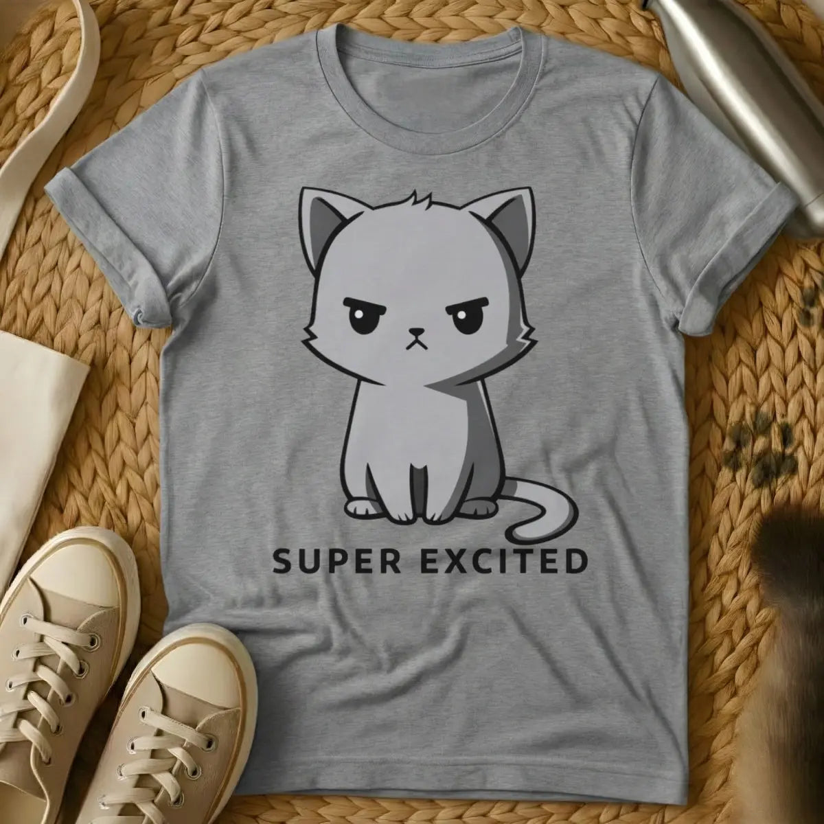 Super Excited Cat Shirt - Gray Cat T-Shirt