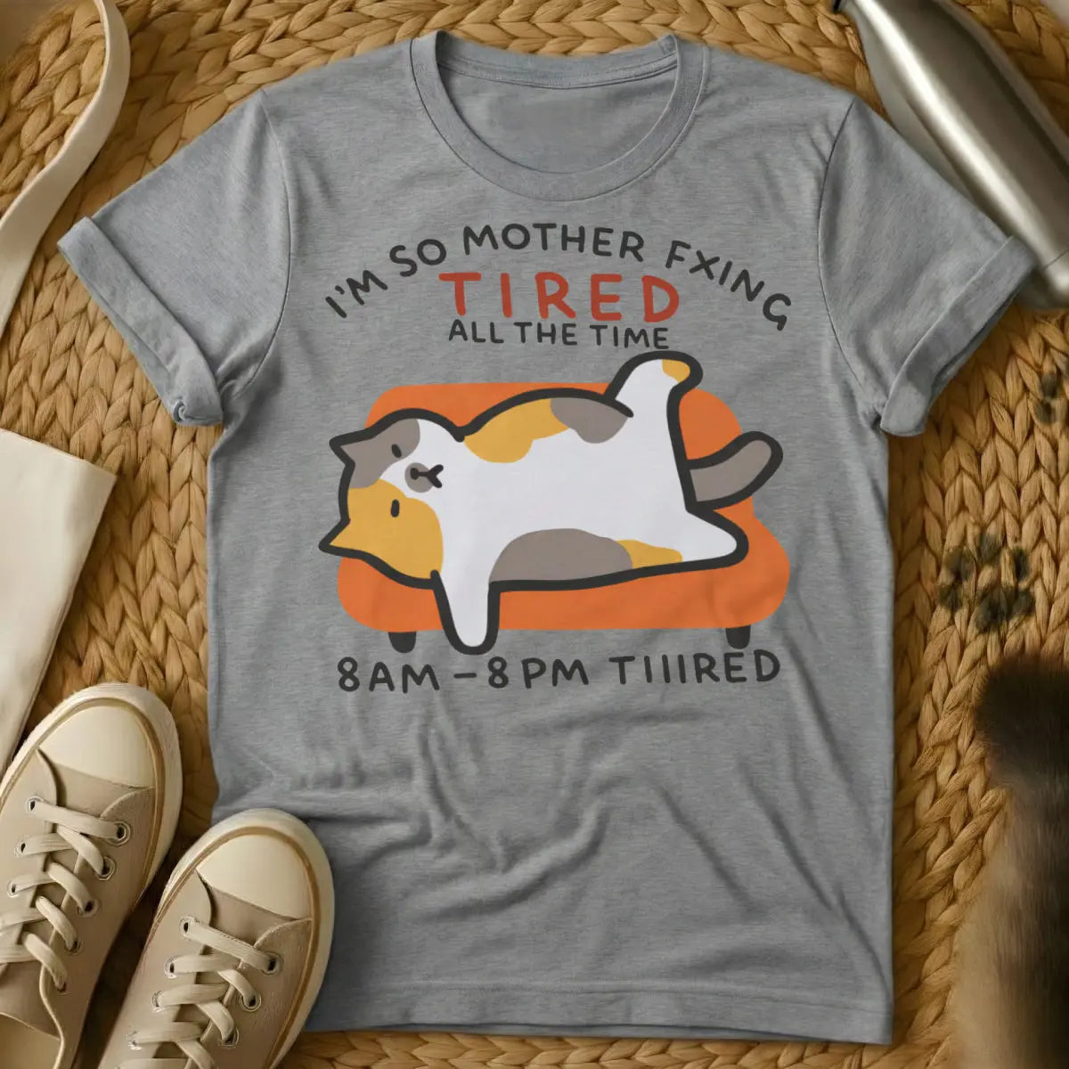 Always Tired Cat Shirt - Gray T-Shirt - burnout humor, introvert humor, napcore aesthetic